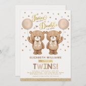 Bruin Beige Teddy Bear Balloon Twin Baby shower Kaart (Voorkant / Achterkant)