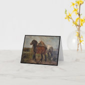 Bruin Belgisch trekpaard Fine Art Schilderij: Kaart (Gele Bloem)