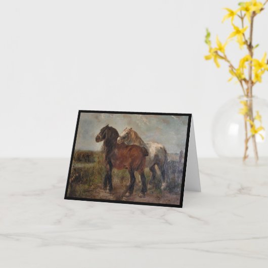 Bruin Belgisch trekpaard Fine Art Schilderij: Kaart (Gele Bloem)