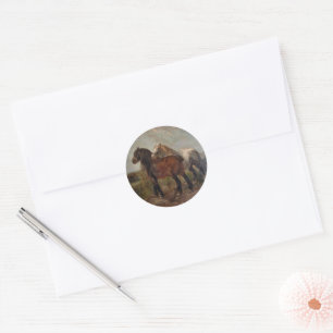 Bruin Belgisch trekpaard Fine Art Schilderij: Ronde Sticker