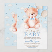 Bruin Beren ballon Baby shower Kaart (Voorkant / Achterkant)