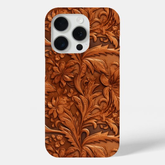 Bruin bewerkt 3-D leer bloemenpatroon Case-Mate iPhone Case (Achterkant)