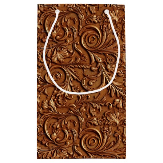 bruin bewerkt leder klein cadeauzakje (Achterkant)