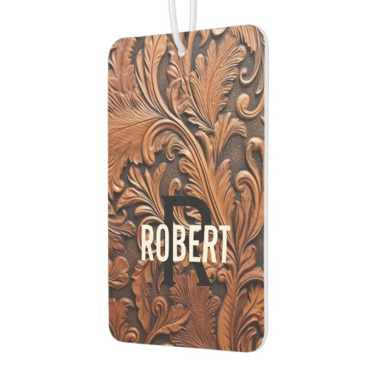 bruin bewerkt lederen monogram naam luchtverfrisser (Links)