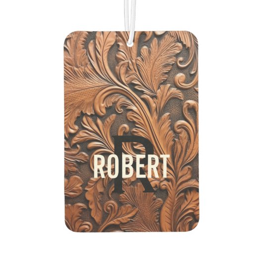 bruin bewerkt lederen monogram naam luchtverfrisser (Achterkant)