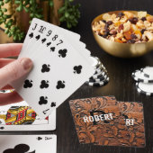 Bruin bewerkt leer monogram naam pokerkaarten (Insitu)