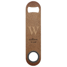 Bruin bijtend leder Monogram stijlvol schrift Speed Flessenopener