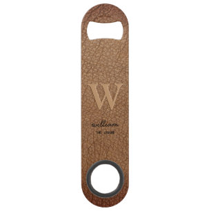 Bruin bijtend leder Monogram stijlvol schrift Speed Flessenopener