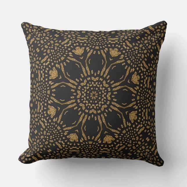 Bruin Black Leopard Mandala Sierkussen (Voorkant)