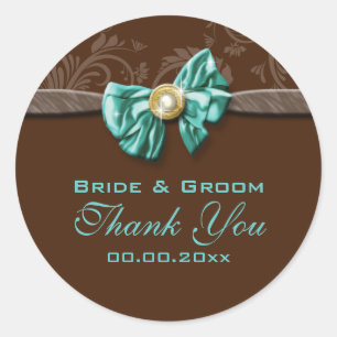 Bruin blauw aqua bruiloft verloving ronde sticker