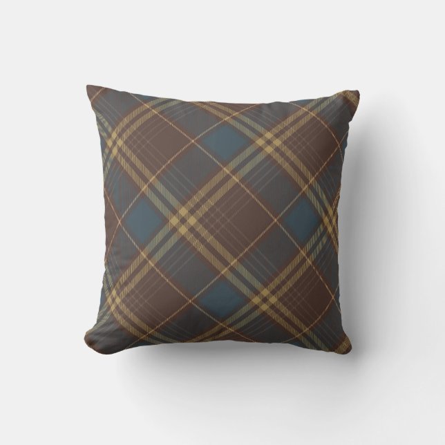 Bruin Blauw Argyle Pset Rustic Pattern Kussen (Voorkant)