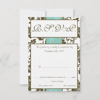 Bruin/Blauw Bloemen Damast Bruiloft RSVP Kaart