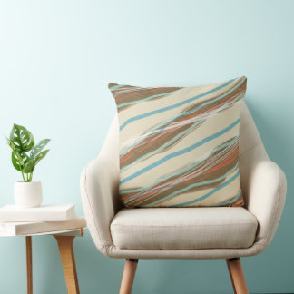 Bruin blauw crème onregelmatig strepe Sierkussen