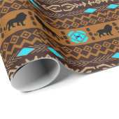 Bruin blauw en beige Afrikaans patroon & leeuwen Cadeaupapier (Rol Hoek)