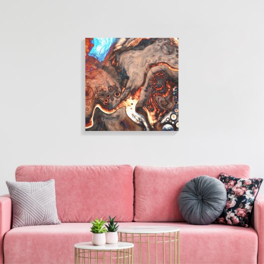 Bruin, blauw en Oranje moderne kunst Canvas Afdruk (Insitu (Woonkamer))