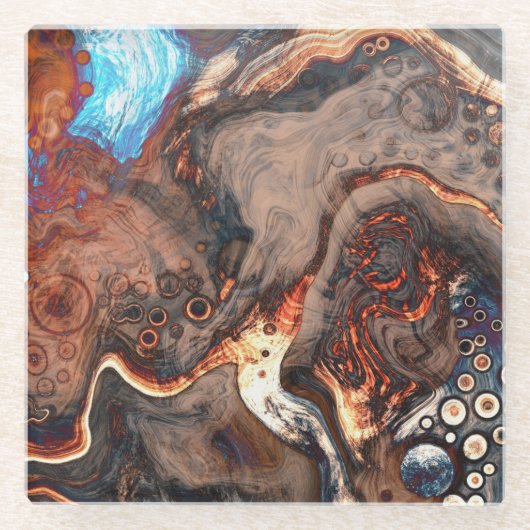 Bruin, blauw en Oranje moderne kunst Glazen Onderzetter (Voorkant)