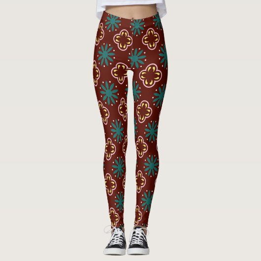 Bruin blauw patroon leggings (Voorkant)