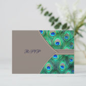 Bruin Blauw Pauw bruiloft RSVP (Staand voorkant)