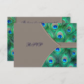 Bruin Blauw Pauw bruiloft RSVP (Voorkant / Achterkant)