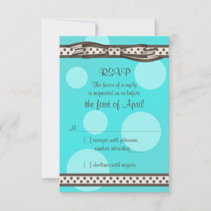 Bruin Blauw Polka Dot Ribbon Bat Mitzvah Reageer K RSVP Kaartje