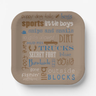 Bruin blauw snipe en slakken Baby shower Papieren Bordje