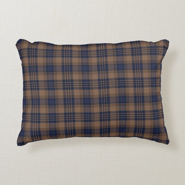 Bruin blauw Tartan Pset Rustin Pattern Accent Kussen (Voorkant)