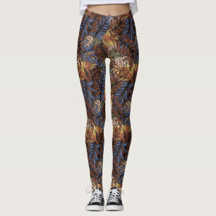 Bruin/Blauw Tropisch Blad Vrouwen Leggings