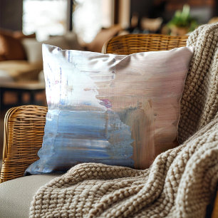 Bruin Blauw Wit Abstract Artistiek Kussen