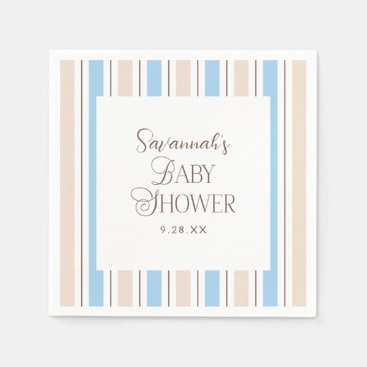 Bruin Blauw Wit Streeppatroon Custom Baby shower Servet (Voorkant)