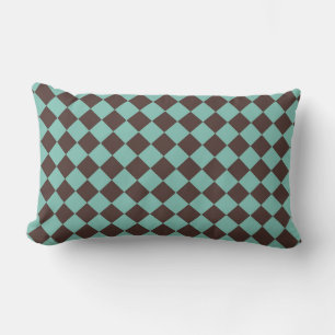 Bruin Blauwgroen Checker Diamantpatroon Kussen