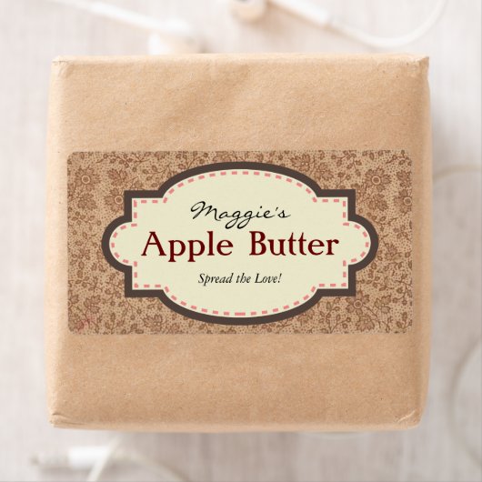 Bruin Bloemen Apple Butter Jam Jar Labels, Aangepa Etiket (Insitu)