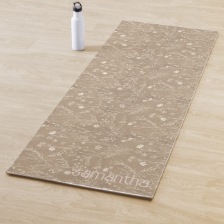 Bruin Bloemmotief Modern Botanisch Ontwerp Yogamat