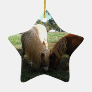 Bruin blond," miniatuurpaarden"Twee kleine pony's Keramisch Ornament