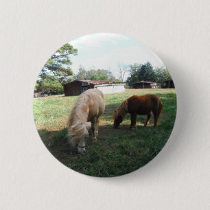 Bruin blond, twee miniatuurpaarden, "Little Pony" Ronde Button 5,7 Cm
