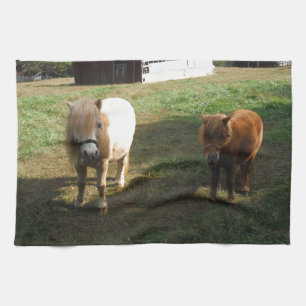 Bruin blond, twee miniatuurpaarden, "Little Pony" Theedoek