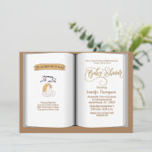 Bruin Boekthema Baby shower Uitnodiging (neutraal) (Staand voorkant)