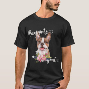 Bruin Boston Terrier Gift met bloemen en doezelaar T-shirt
