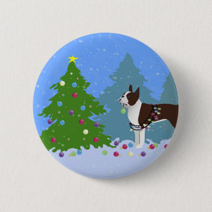 Bruin Boston Terrier in het kerstbos Ronde Button 5,7 Cm