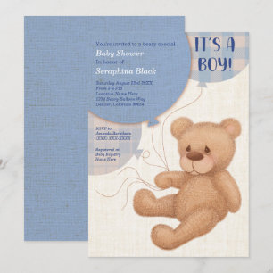 Bruin Boys Teddy Bear Baby shower Invitation Kaart