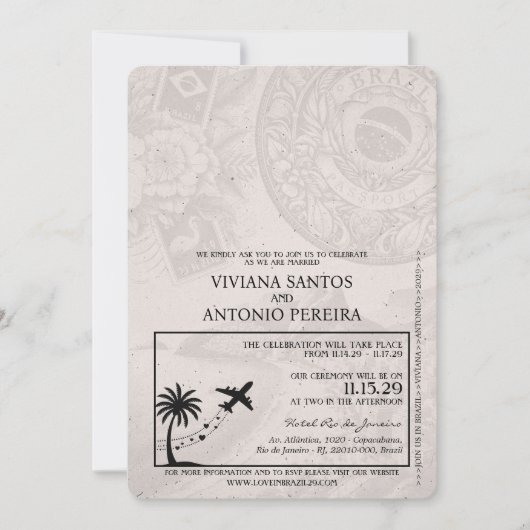 Bruin Brazilië Paspoort bruiloft uitnodiging (Voorkant)