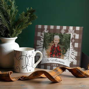 Bruin Buffalo Pset Rustic Pine Tree Familie Foto Fotoplaat