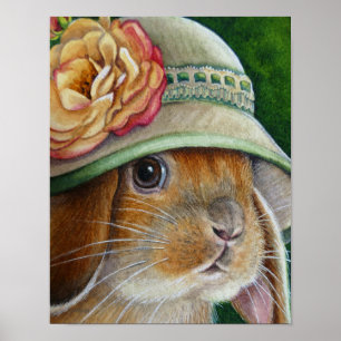 Bruin Bunny Rabbit in Spring Bonnet Art 11x14 Poster