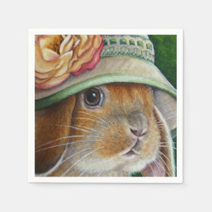 Bruin Bunny Rabbit in Spring Bonnet Waterverf Art Servet