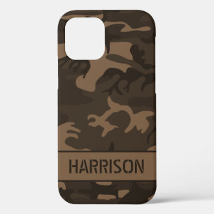 Bruin camouflage monogram iPhone 12 hoesje