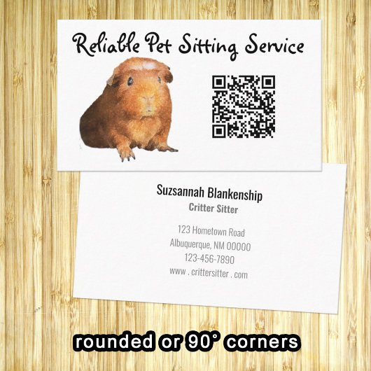 Bruin cavia foto & QR Code Pet Care Visitekaartje