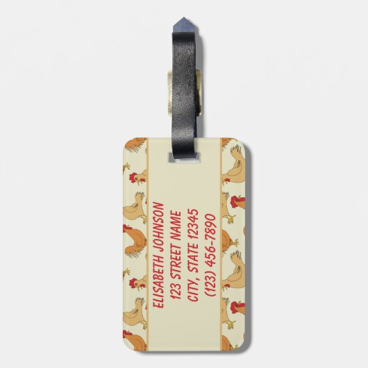 Bruin Chicken Design Personaliseert Bagagelabel (Achterkant verticaal)