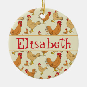 Bruin Chicken Design Personaliseert Keramisch Ornament