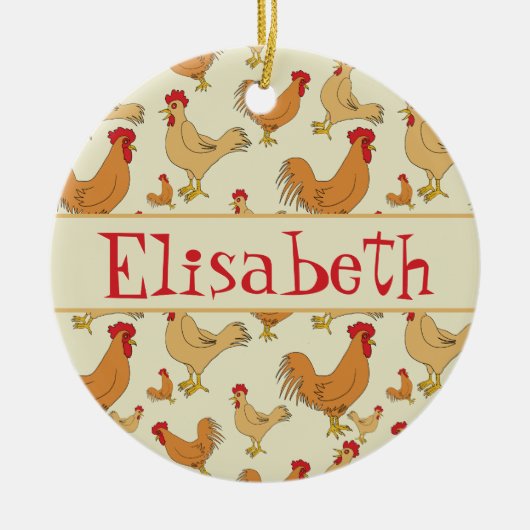 Bruin Chicken Design Personaliseert Keramisch Ornament (Voorkant)