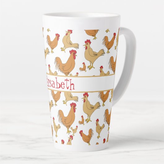 Bruin Chicken Design Persoonlijk Groot Latte Mok (Rechterhoek)