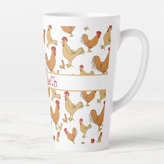Bruin Chicken Design Persoonlijk Groot Latte Mok (Rechts)